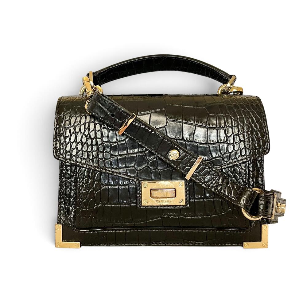 The Kooples Small Emily Black Croc-Embossed Leather Crossbody Bag